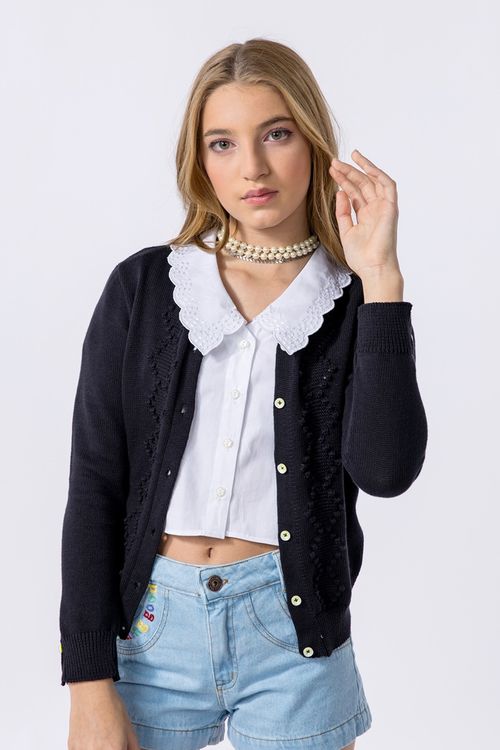 Cardigã teen feminino em tricô
