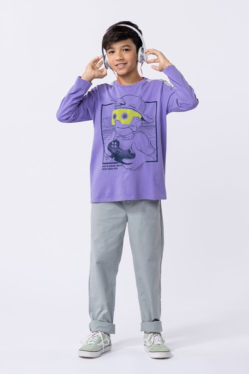 Camiseta infantil masculina de manga longa com estampa de espinhadinho