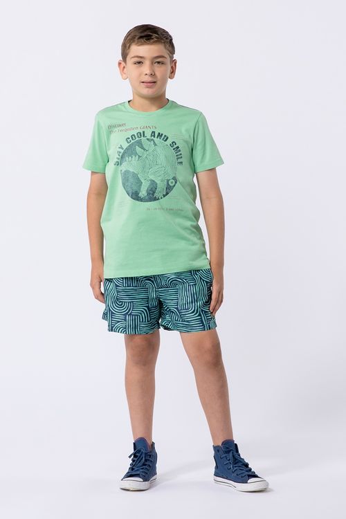Camiseta infantil masculina em malha tingida com estampa frontal