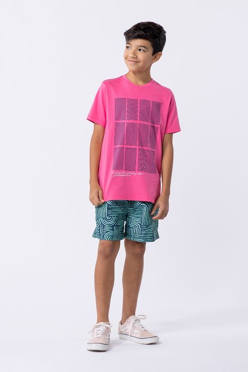 Camiseta infantil masculina em meia malha com silk em 3D