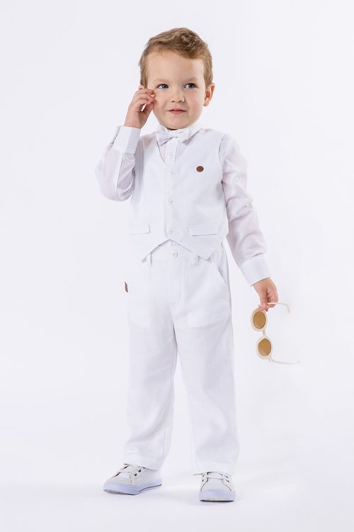 Conjunto infantil masculino de batizado em linho com elastano