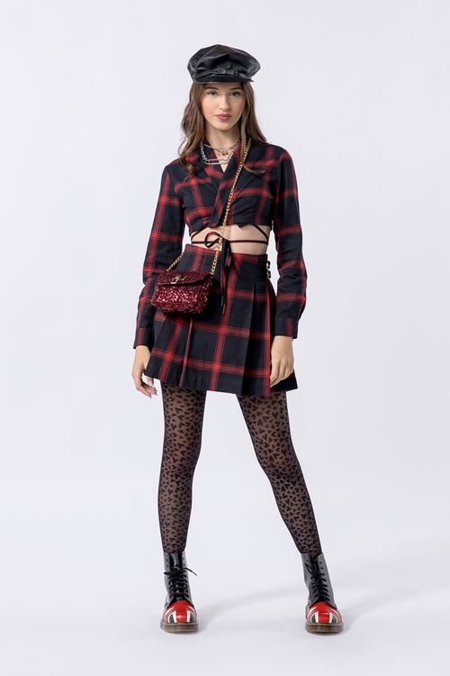 Cropped teen feminino em xadrez flanelado