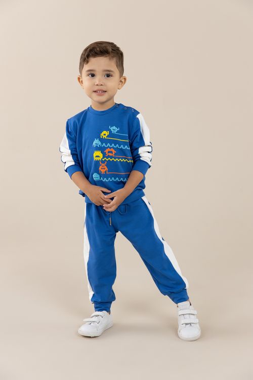 CONJUNTO DE MOLETOM COM SILK NA FRENTE E RECORTES LATERAIS