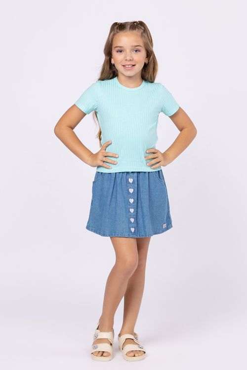 Saia-short em jeans delavê para menina