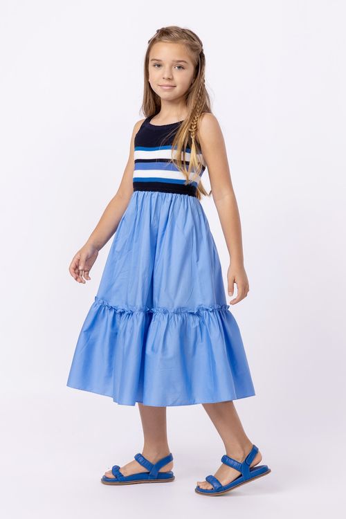 Vestido mídi em tricoline com tricô para menina