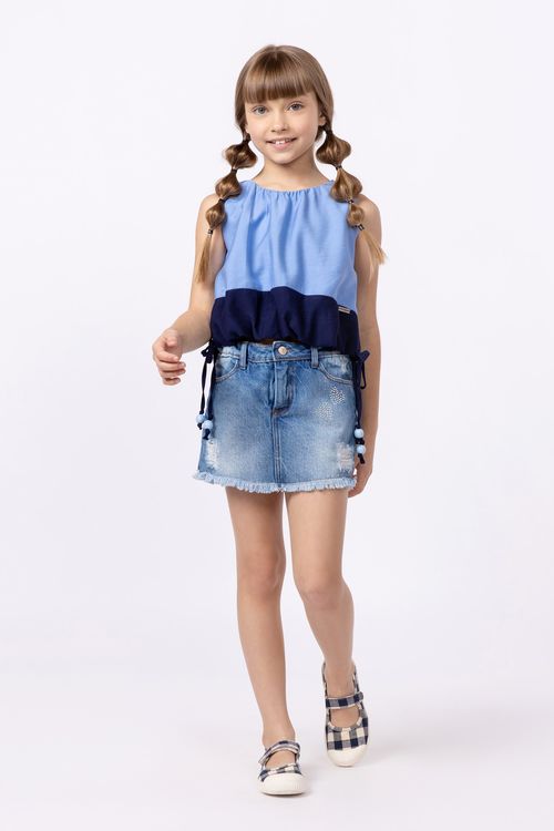 Blusa bicolor em tricoline para menina