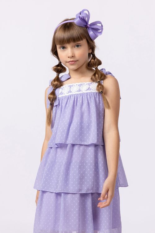 Vestido em transparência poá com renda para menina