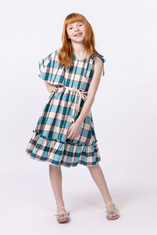 Vestido em tricoline mídi xadrez para menina