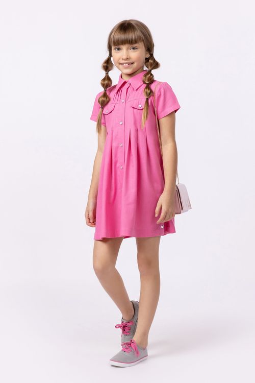 Vestido em linho com pregas para menina