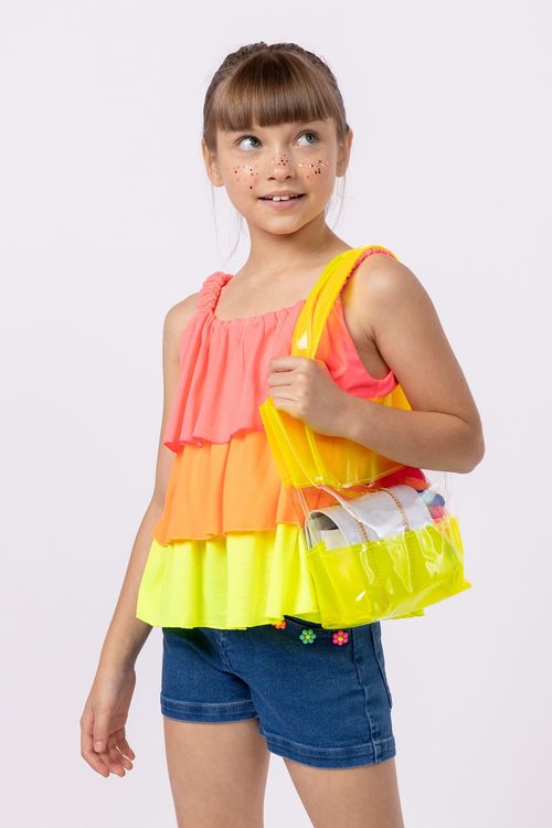 Short jeans com flores bordadas para menina