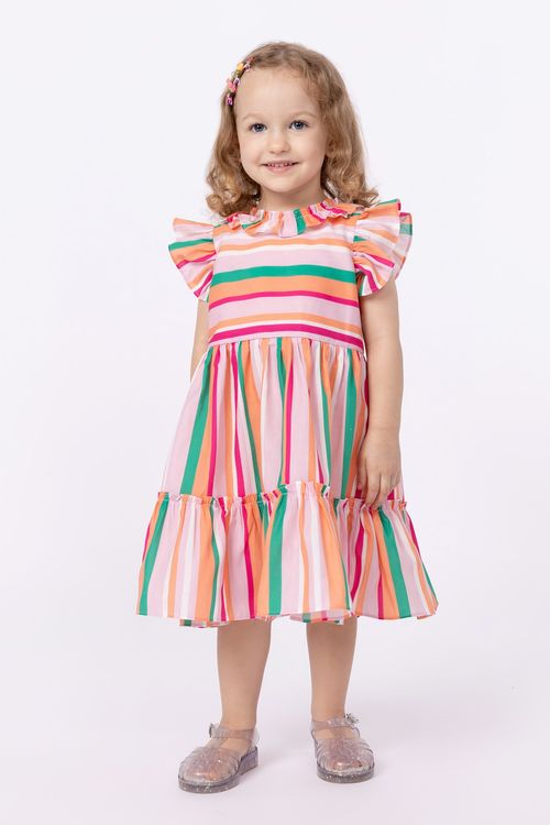 Vestido estampado em tricoline para bebê menina