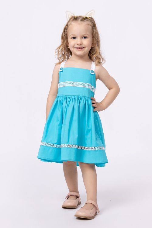 Vestido em tricoline com entremeios para bebê menina
