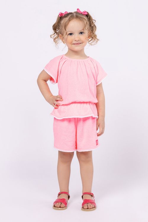 Conjunto blusa e short em moletom com pompom para bebê menina