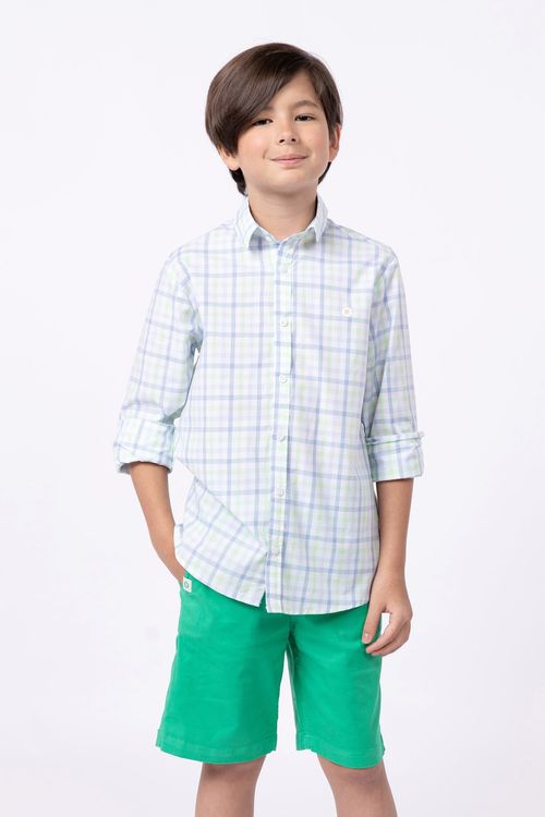 Camisa de tricoline xadrez fio tinto 100% algodão para menino