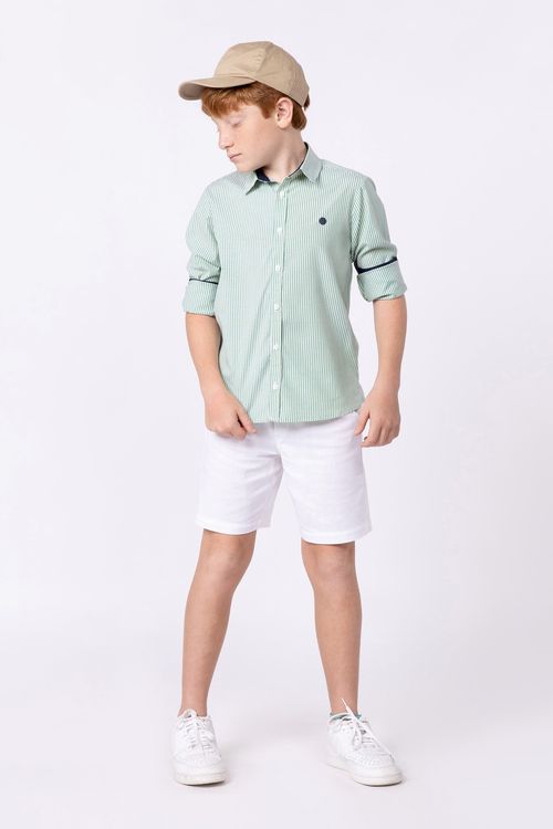 Camisa de tricoline com lycra listrado para menino
