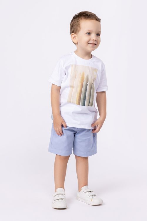 Conjunto para bebê menino bermuda de sarja com lycra e camiseta em malha 100% algodão