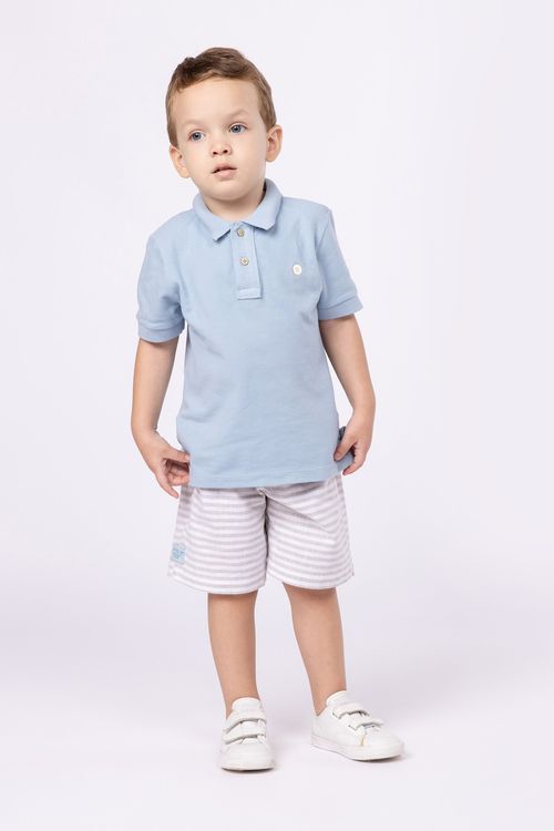 Conjunto polo de piquet e bermuda de sarja listrada para bebê menino