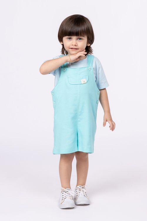 Jardineira de linho com elastano para bebê menino