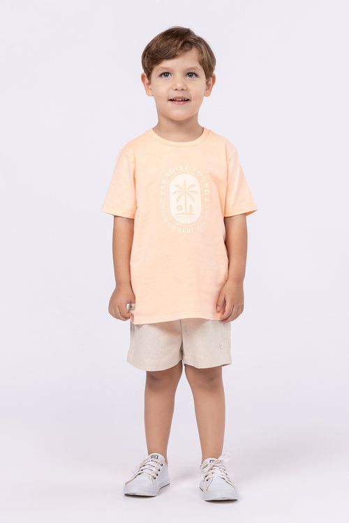 Conjunto para bebê menino bermuda de linho e camiseta de malha