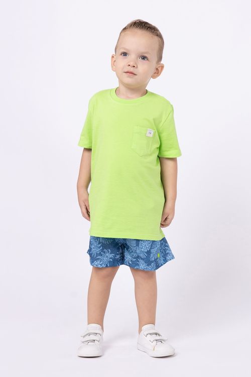 Camiseta de malha 100% algodão com bolso para bebê menino