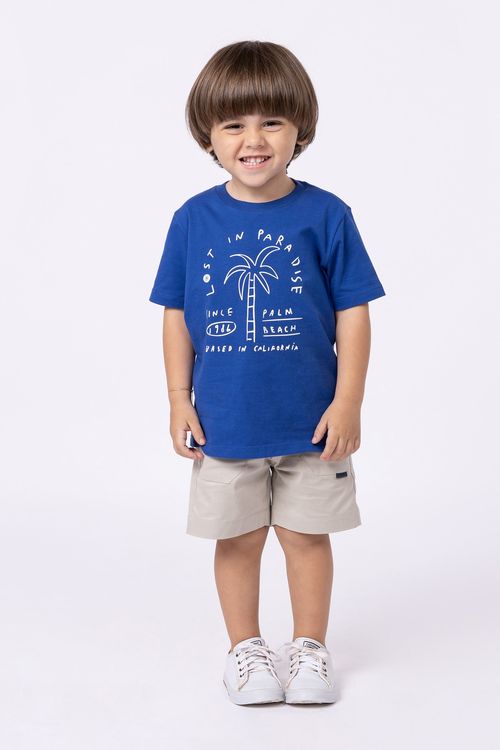 Conjunto para bebê menino bermuda de sarja com lycra e camiseta de malha 100% algodão