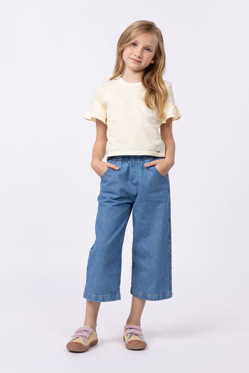 Calça jeans infantil com elástico na cintura para menina