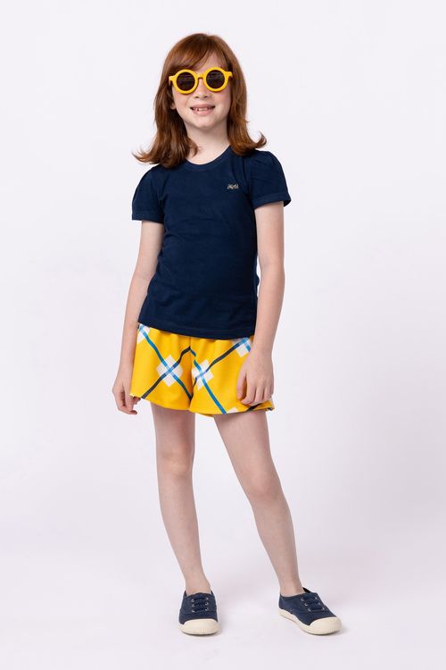 Conjunto infantil blusa de malha e short estampado para meninas