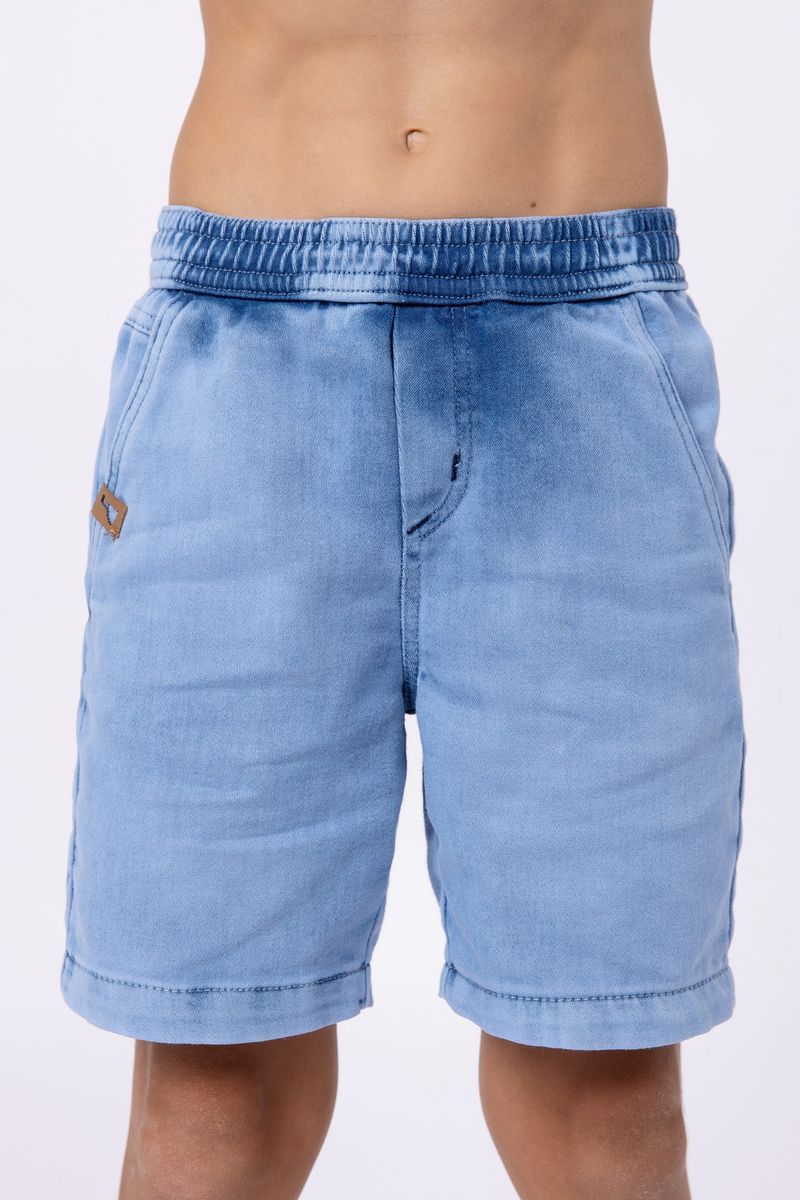 Bermuda jeans com elástico na cintura para meninos - Um mais Um