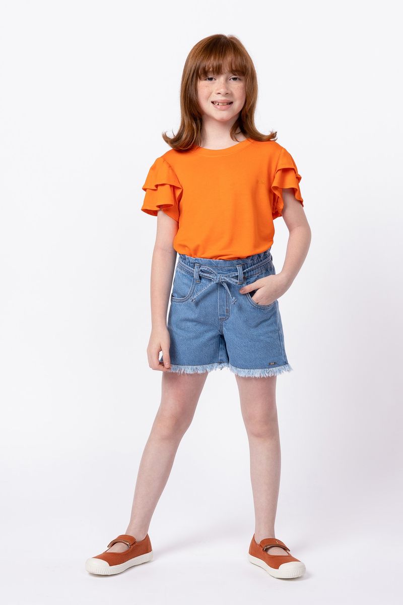 Short Jeans Feminino Mom - Detalhe Laranja na Lateral