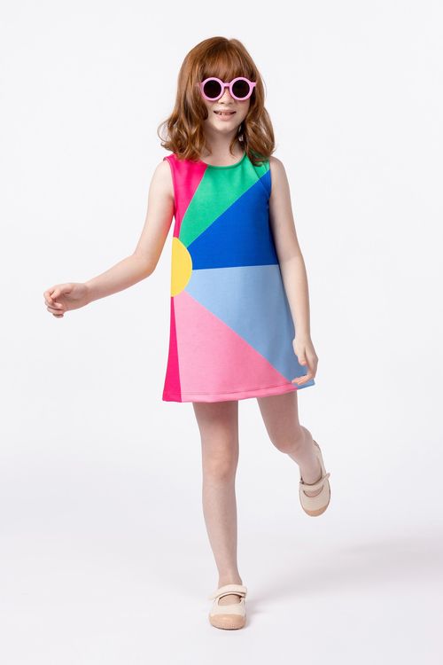 Vestido de neoprene estampado e colorido para meninas
