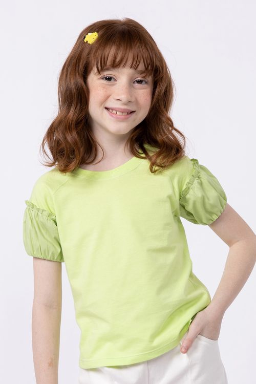 Blusa de malha com manga bufante para meninas