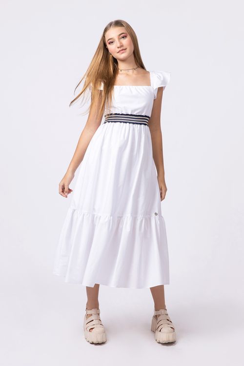 Vestido teen mídi em tricoline de algodão