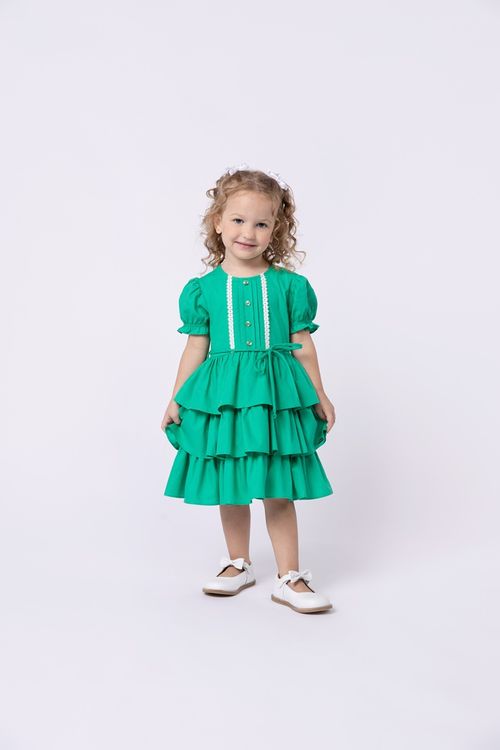 Vestido em tricoline com pregas para bebê para menina