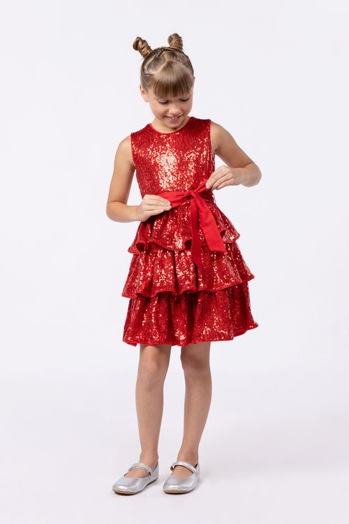 Vestido rodado em paetê para menina