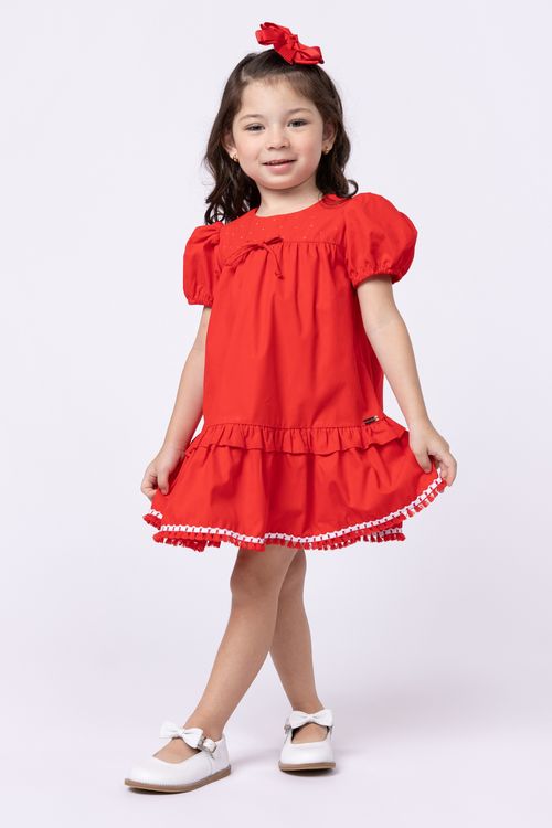 Vestido em tricoline com detalhe em strass para bebê para menina