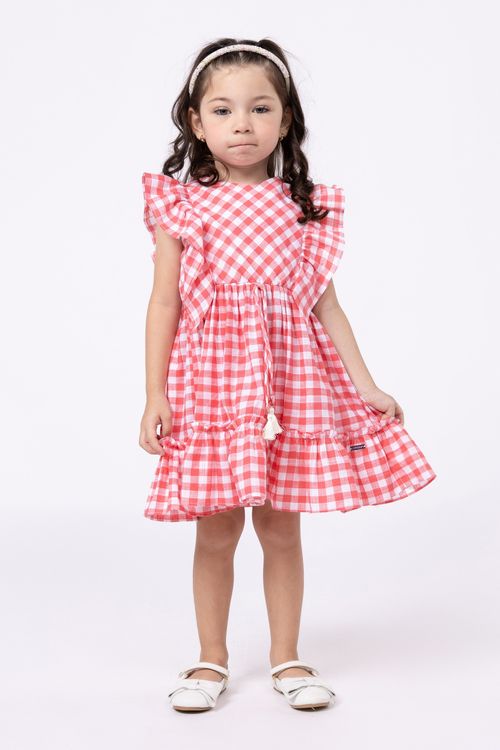 Vestido em tricoline xadrez para bebê para menina