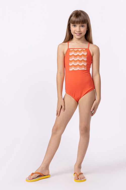 Maio com tricô em lycra +50 UV para menina