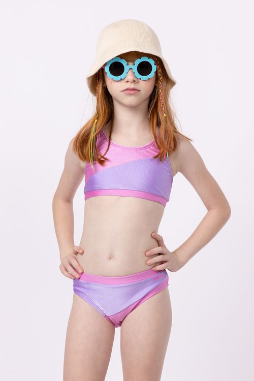 Biquíni em lycra bicolor +50 UV para menina