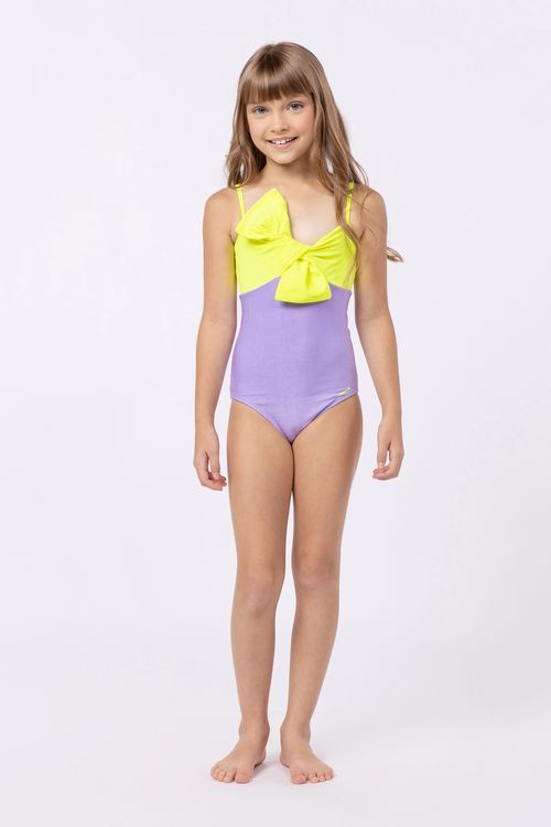 Maiô em lycra com proteção UV +50 e amarração para menina