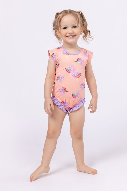 Maiô em lycra estampada com proteção UV +50 para menina