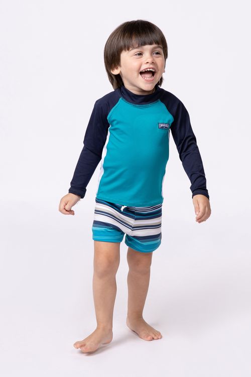 Conjunto camiseta surfista + sunga short estampada para menino