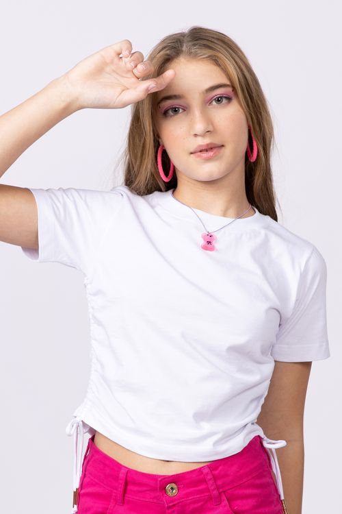 Camiseta cropped teen menina em malha de algodão
