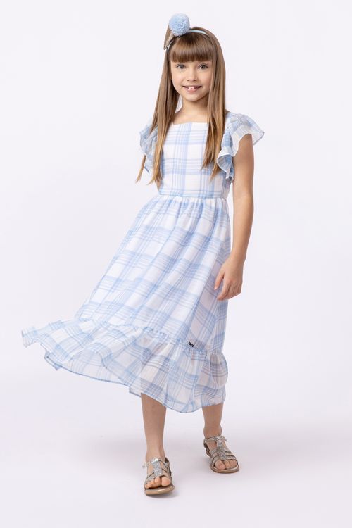 Vestido mídi xadrez com amarração nas costas para menina