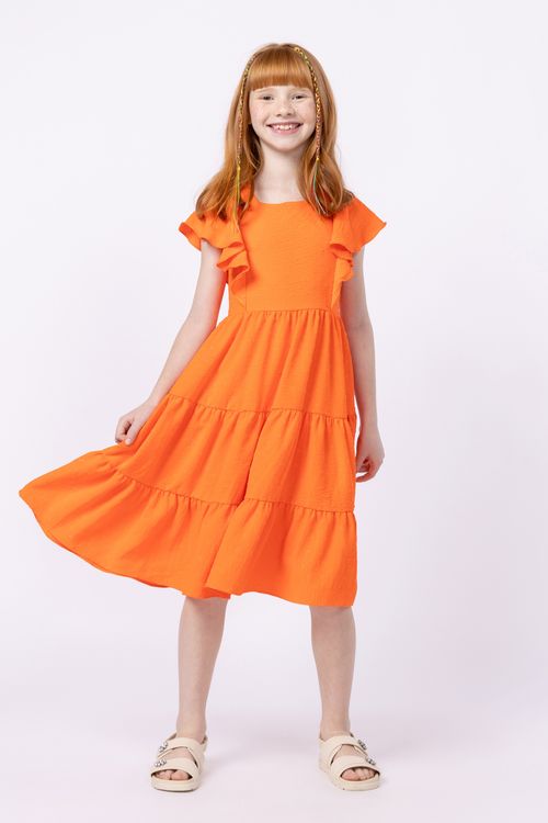 Vestido mídi em crepe com detalhe nas costas para menina