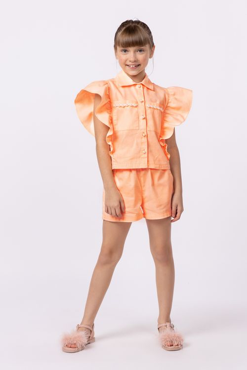 Conjunto camisa e short tinturado com bordado de pérolas para menina