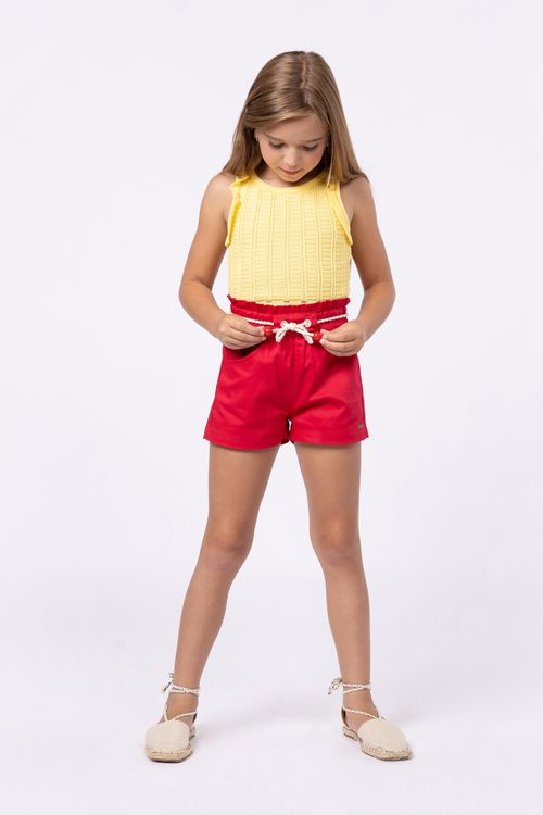 Short em sarja acetinada para meninas