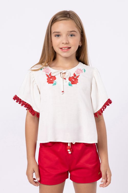 Bata em linho com bordado para menina