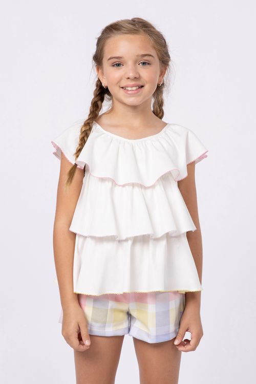Conjunto bata em tricoline e short em moletom para menina
