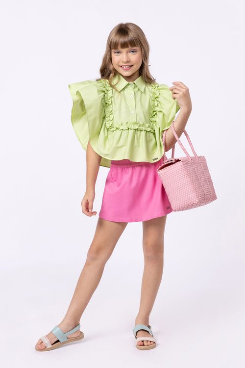 Short-saia em linho para menina
