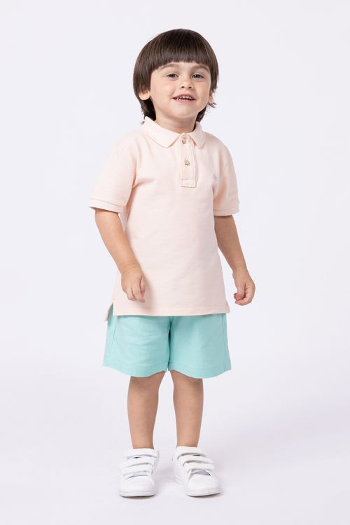 Conjunto camiseta com silk de símbolos indígenas e bermuda de sarja para bebê menino